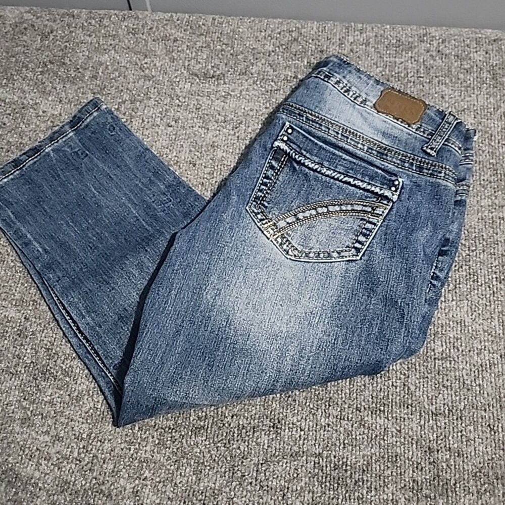 1st Kiss Denim Capri Jeans Womens Juniors Size 5 Blue Cropped Pockets Casual - Picture 2 of 14